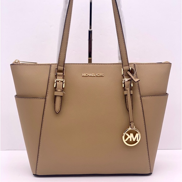 MICHAEL KORS CHARLOTTE
LARGE TOP ZIP TOTE SHOULDER BAG CAMEL COLOR - Picture 2 of 11